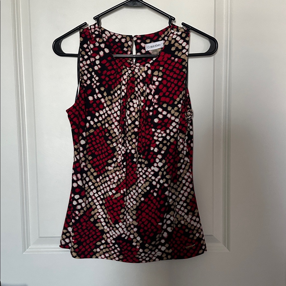 Calvin Klein Sleeveless Pleat-Neck Knit Top